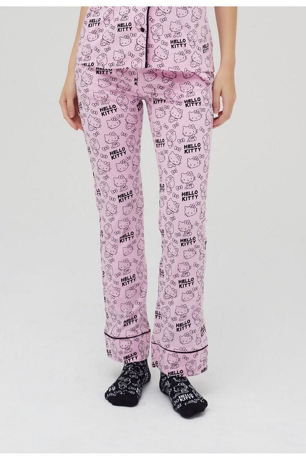 Lisanslı Baskılı Pembe Kadın 100% Pamuklu Bol Paça Eşofman Altı-Pijama-Pantolon Roz-248/A - 4