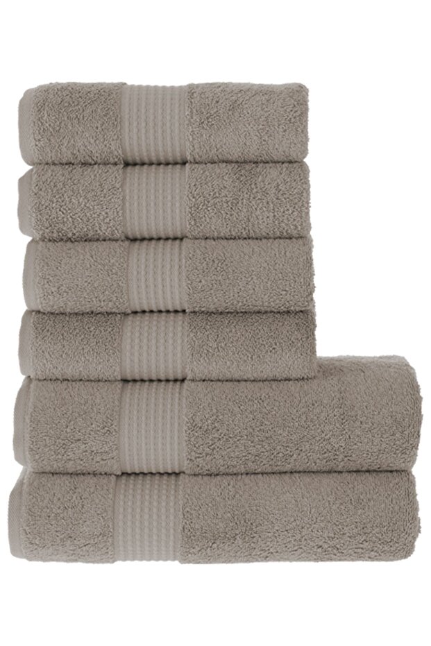 Tomurcuk 100% Cotton Set of 6 Bath and Hand Towels | 2 Pcs 70X140Cm and 4 Pcs 50X100Cm | Light Coffee