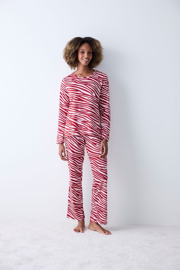Pamuklu Red Zebra Kırmızı Pantolon Pijama Takımı - 1