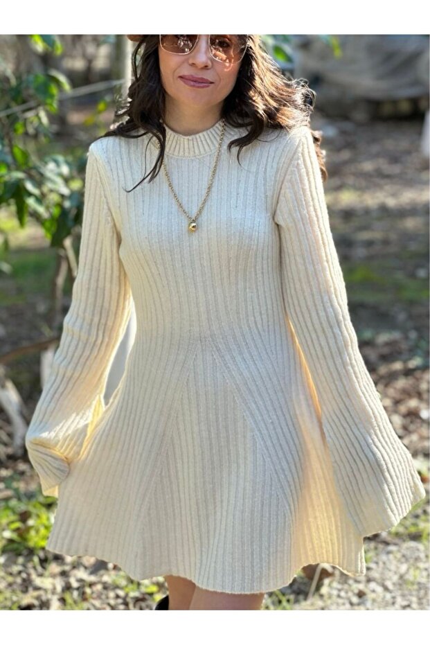 Bisiklet Yaka Triko Elbise - 4