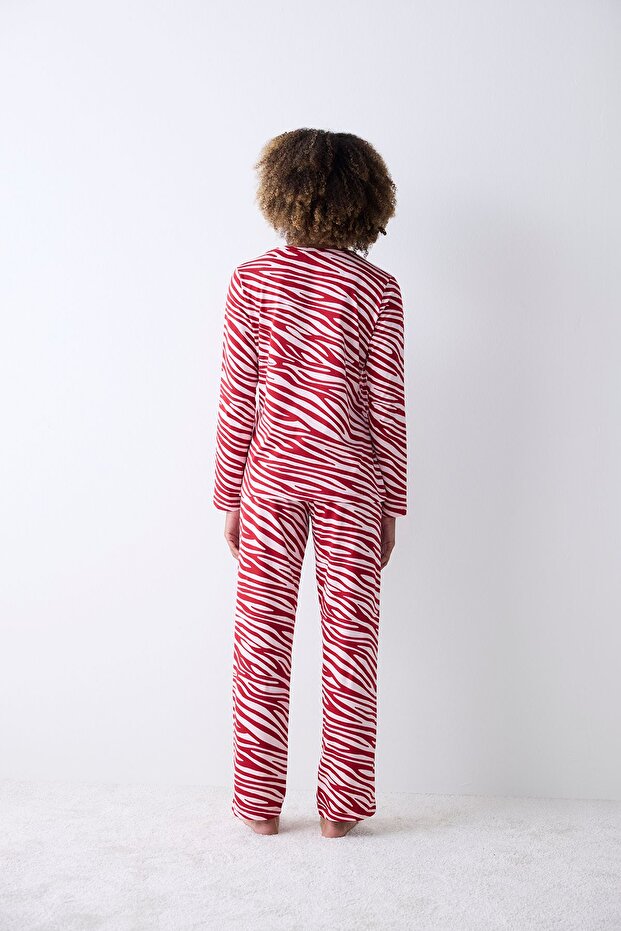 Pamuklu Red Zebra Kırmızı Pantolon Pijama Takımı - 4