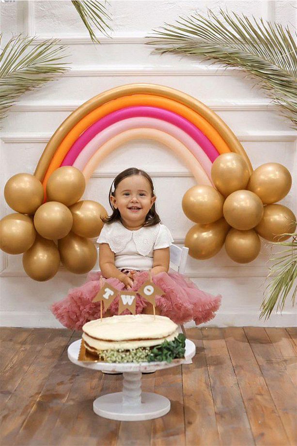 Altın Makaron Gökkuşağı Balon Set - 3