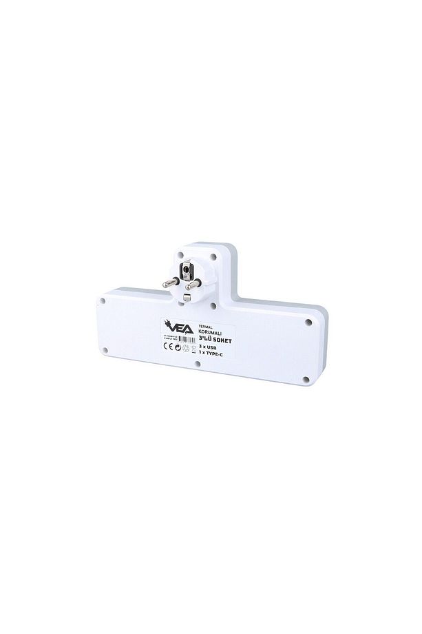 Anahtarlı Topraklı Priz Adaptörü, 3 SOKETLİ 3xUSB 2.4A, 1xTYPE-C 20 watt,  10 A, 2500 W, - 3