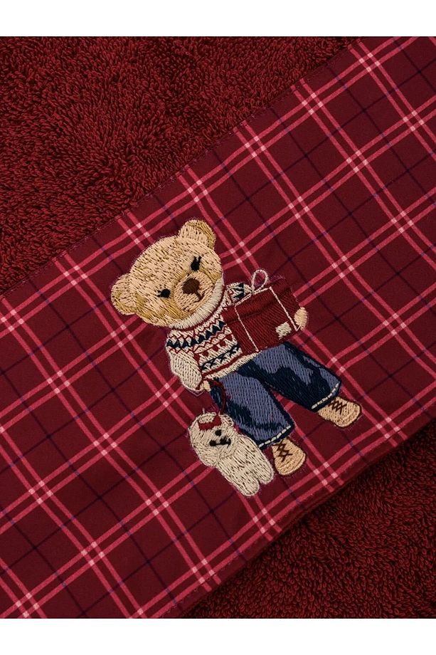 LCW HOME Bordo Ayıcık Teddy Nakışlı Yüz Havlusu 50x80 Cm - 2