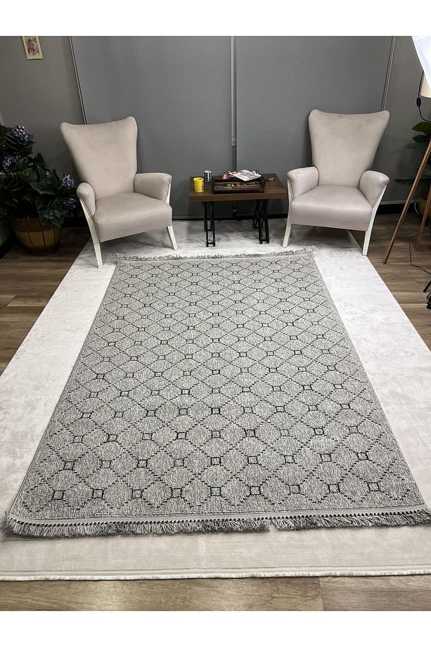 Gri Geometrik Desenli Iskandinav Halı - Soft Ve Modern Salon Halısı - Lora Plus 3926 - 4