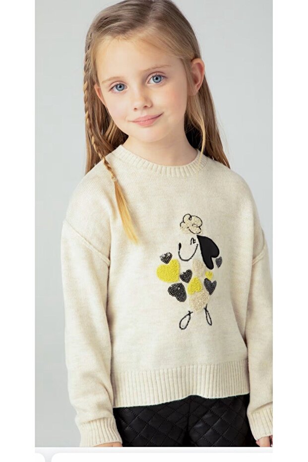Girl's Dog Embroidered Sweater