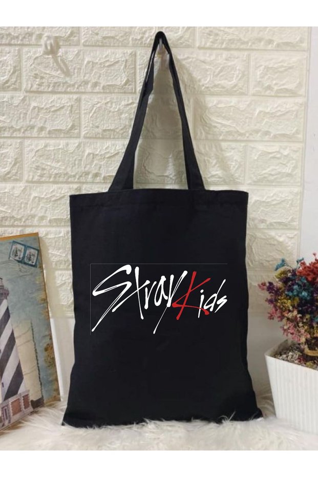 Stray Kids Skzoo Design, Black, Canvas Tote Bag, Cloth Bag, Canvas Bag, Korean Bag, Kpop Bag