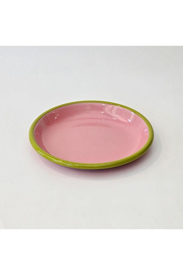 Emaye Tabak 20 cm Gül Kurusu Kordon F.Yeşil - 4