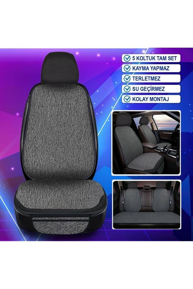 Linen Smoked Car Seat Cushion with Pockets, 7 Pieces for Front and Rear Seats and Backrest, Anti-Sweat