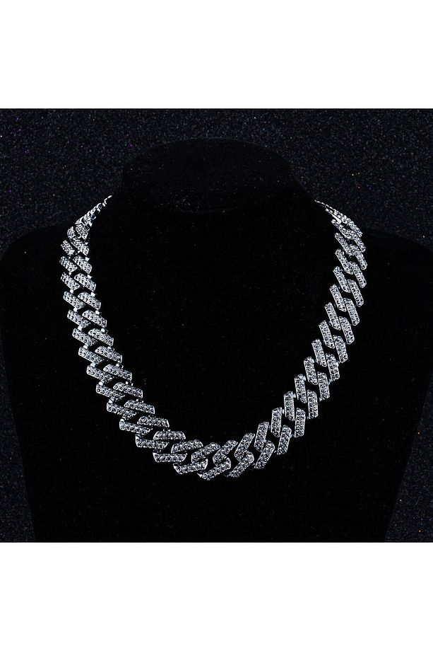 20mm Prong Cuban Chain Taşlı Çelik Kolye Kolyesi - 1