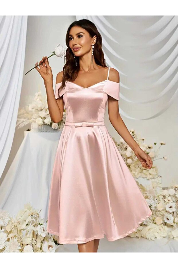 HAVUZ YAKA ASKILI MİNİ ELBİSE - 4