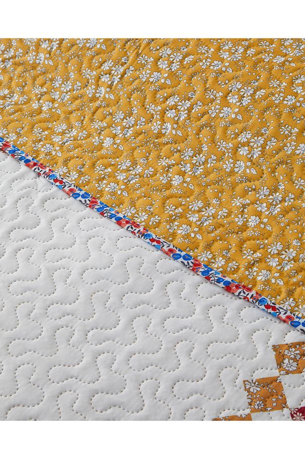 Gingham Patchwork Çok Amaçlı Tek Kişilik Yatak Örtüsü Takımı Terracotta - 4