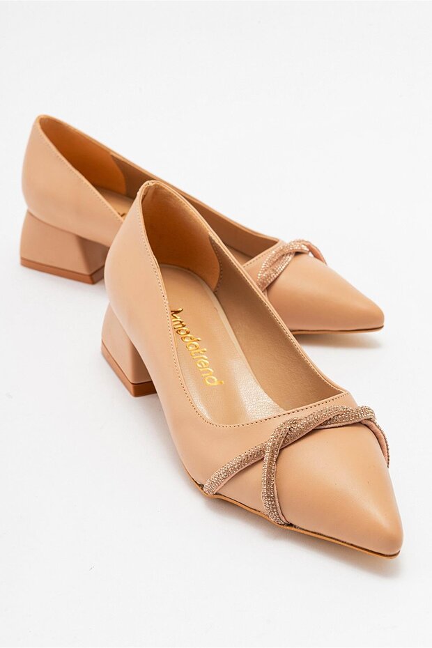 Cross Stoned Women's Heeled Shoes NUDE SKIN