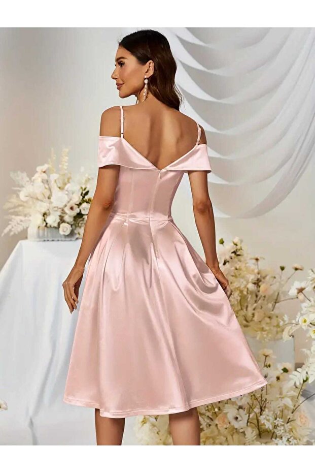 HAVUZ YAKA ASKILI MİNİ ELBİSE - 5