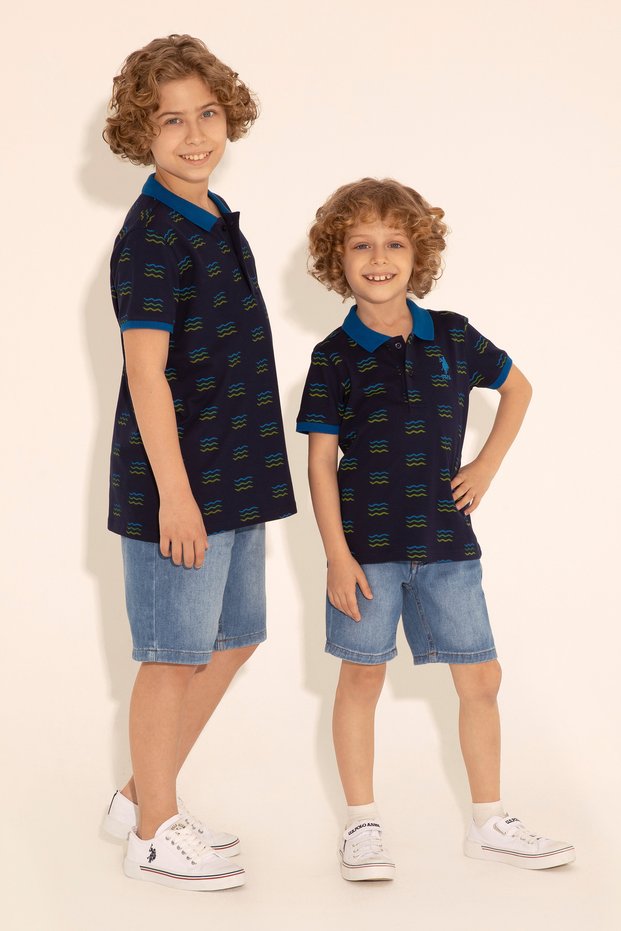 Navy Blue Boy's Polo Collar T-Shirt -50284893-VR033