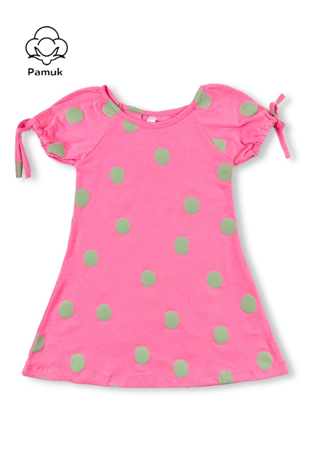 Girl's Balloon Sleeve Pink Polka Dot Patterned Stylish and Comfortable Summer Dress