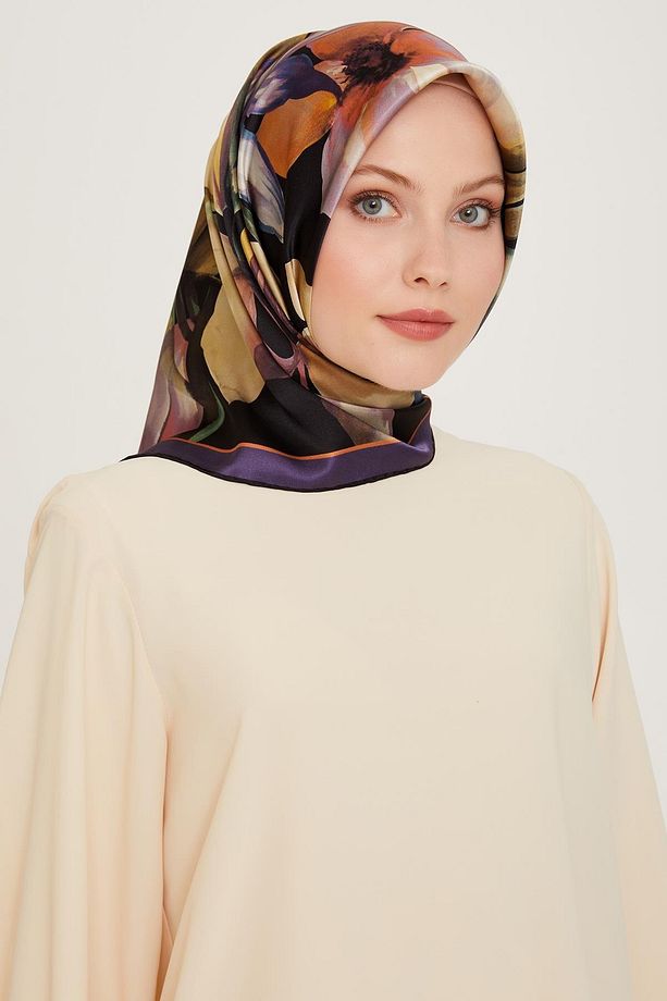 İpek Eşarp 2025 Kış - 9205-02 Siyah Mor Twill - 1