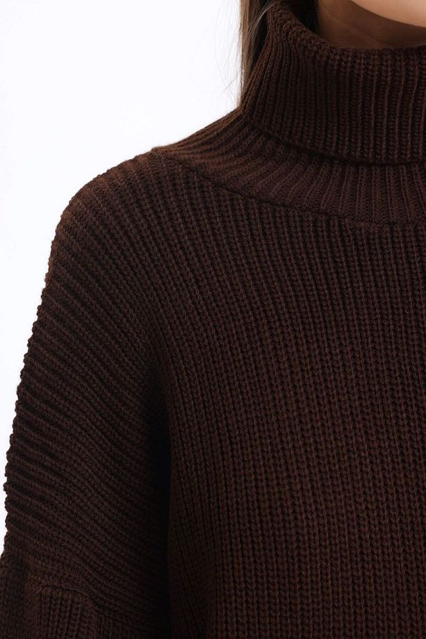 Örgü Kazak Yaka Uzun Kollu Mini Oversize Elbise - 3