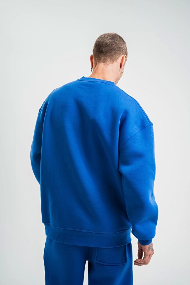 Uzun Kol Bisiklet Yaka Basic SweatShirt - Mavi - 7