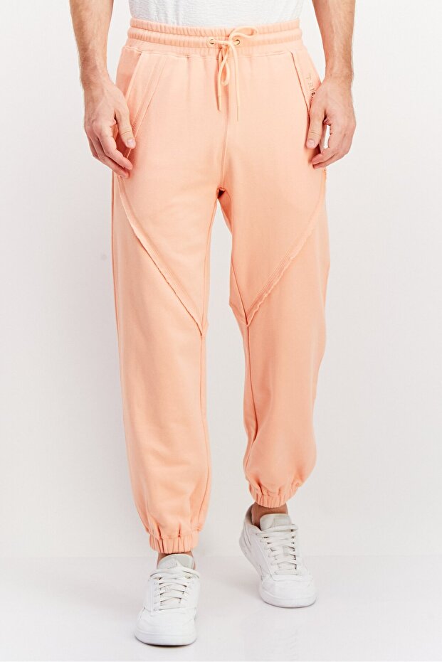 Men Regular Fit Embroidered Sweatpants, Peach