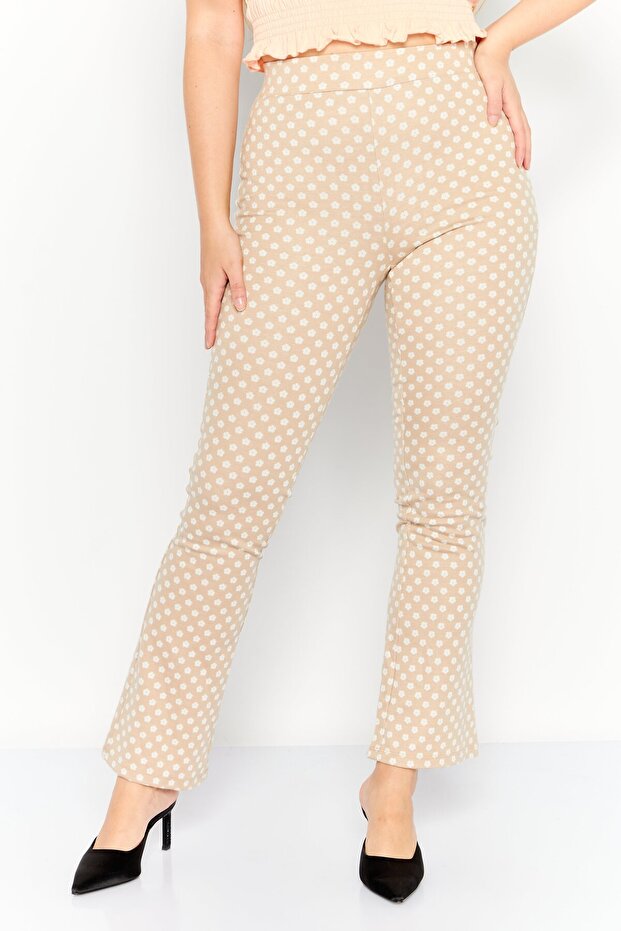Women Regular Fit Allover Printed Wide Leg Pants, Cream