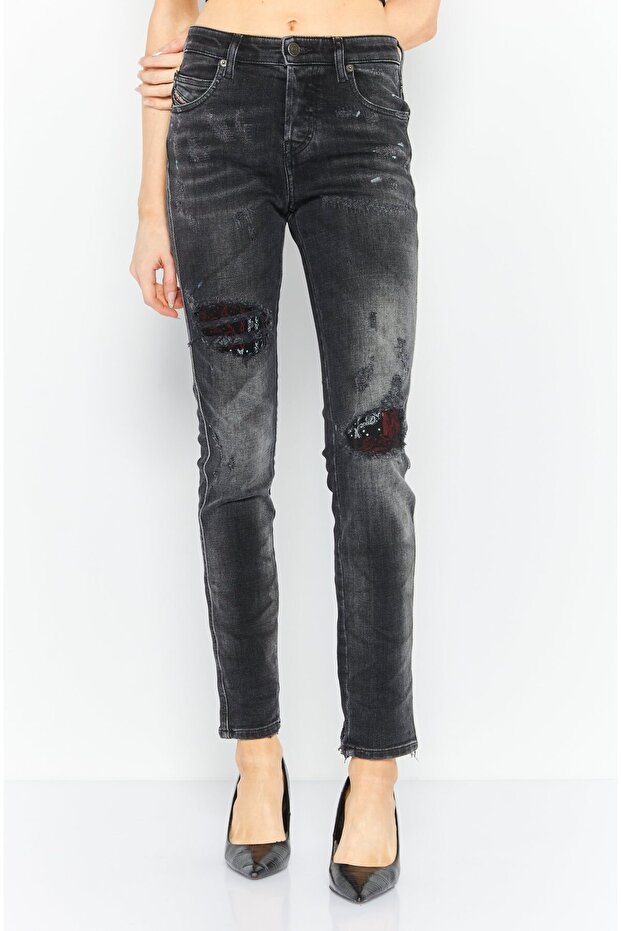 Women Slim Fit Washed Denim Jeans, Black