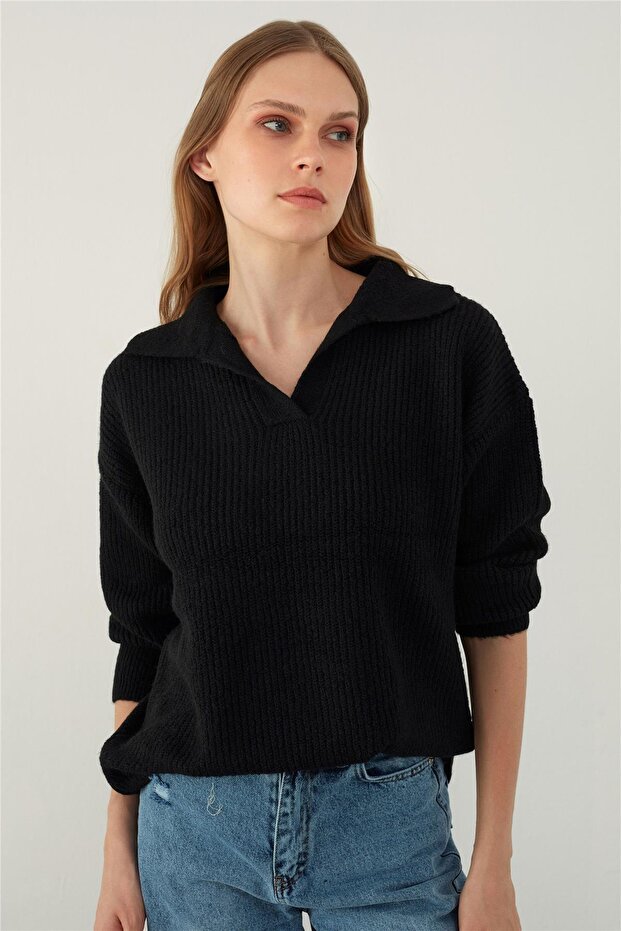 Black Polo Neck Knitted Knitwear Sweater