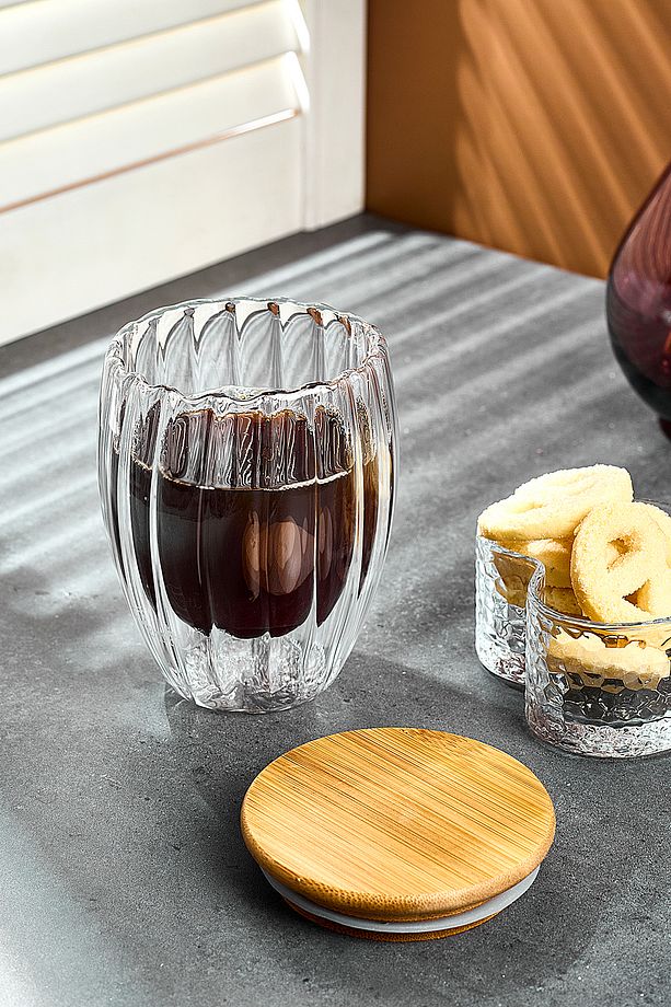 Stripe 350ml Bambu Kapaklı Çift Cidarlı Bardak - 2