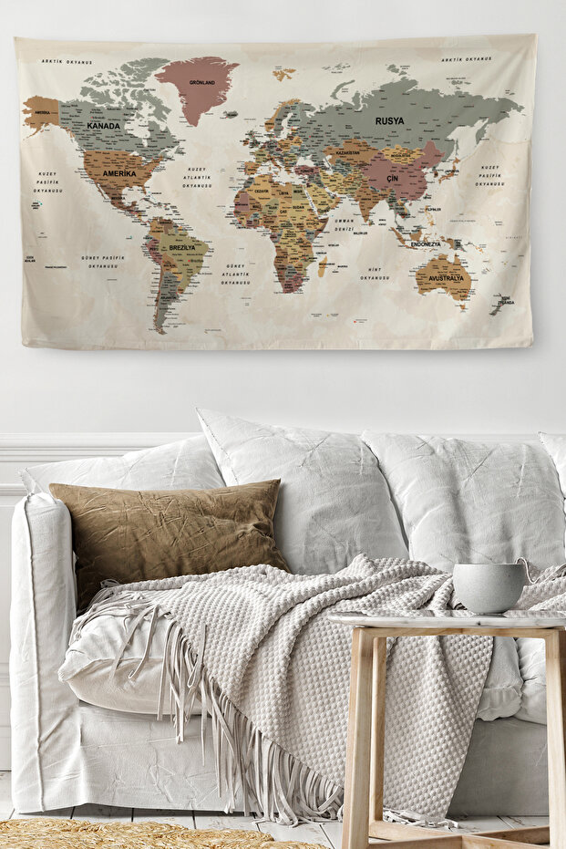 Wall Cover / Carpet Detailed Current Turkish Pastel World Map -3980