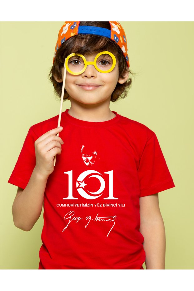 23Rd of March 100Th Anniversary of Our Republic Special for the Year: Ataturk Silhouette Printed Red Children's T-Shirt/T-Shirt