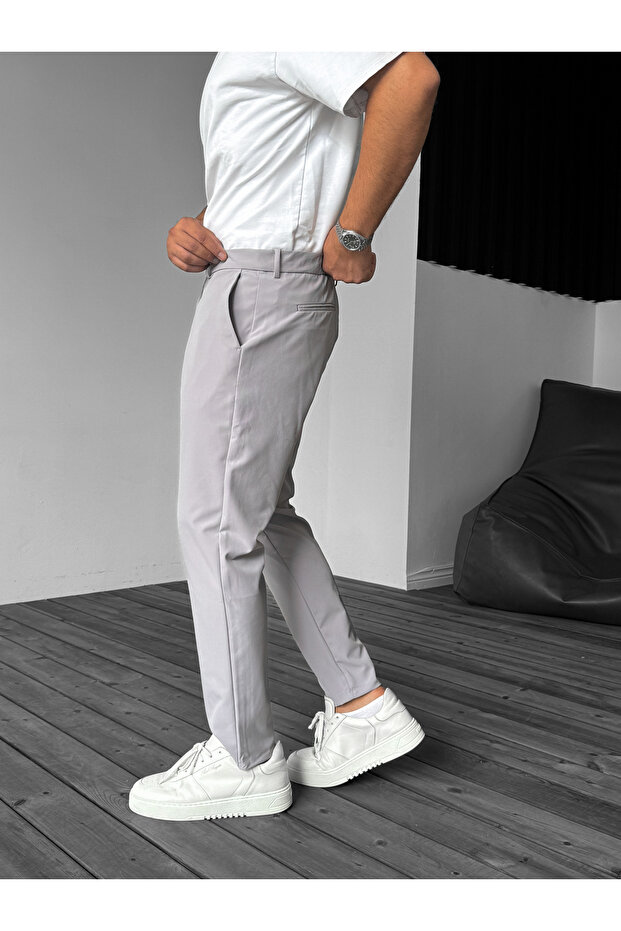 Gray Relaxed Cut Basic Trousers Yp-4061 - 5
