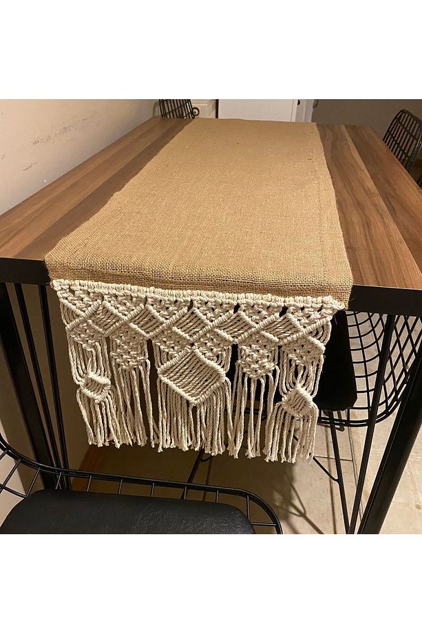 Jüt Hasır Kumaş Makrome Runner - 5