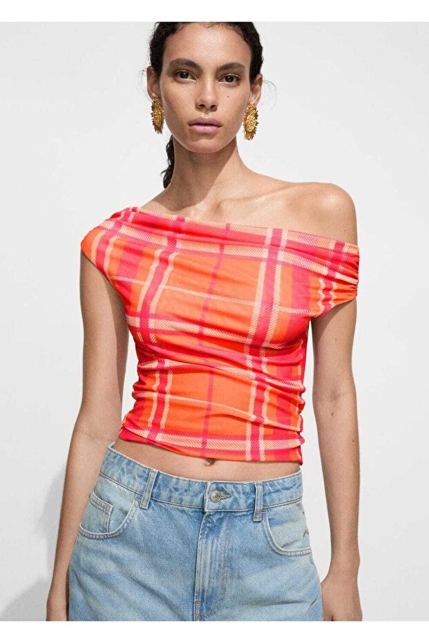 Gemusterte Bluse mit U-Boot-Ausschnitt - 1