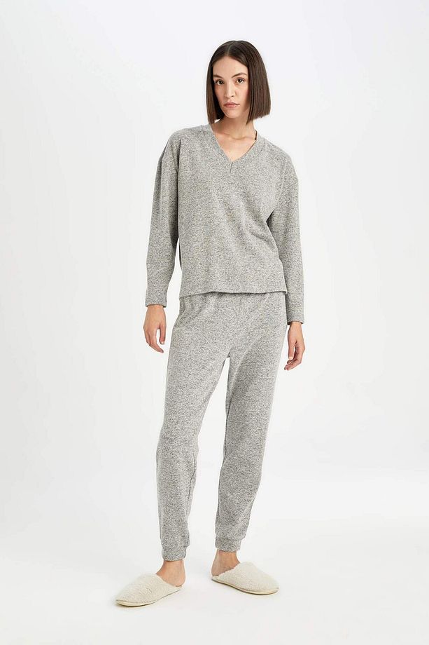 DFM - Fall in Love Regular Fit Uzun Kollu V Yaka Pijama Takımı - 5