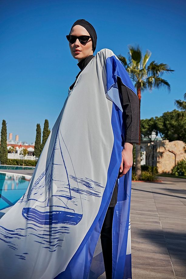 Remsa Tesettür Mayo Üzerine Tasarım Tek Kaftan Pareo RDP003 Yelkenli - 5