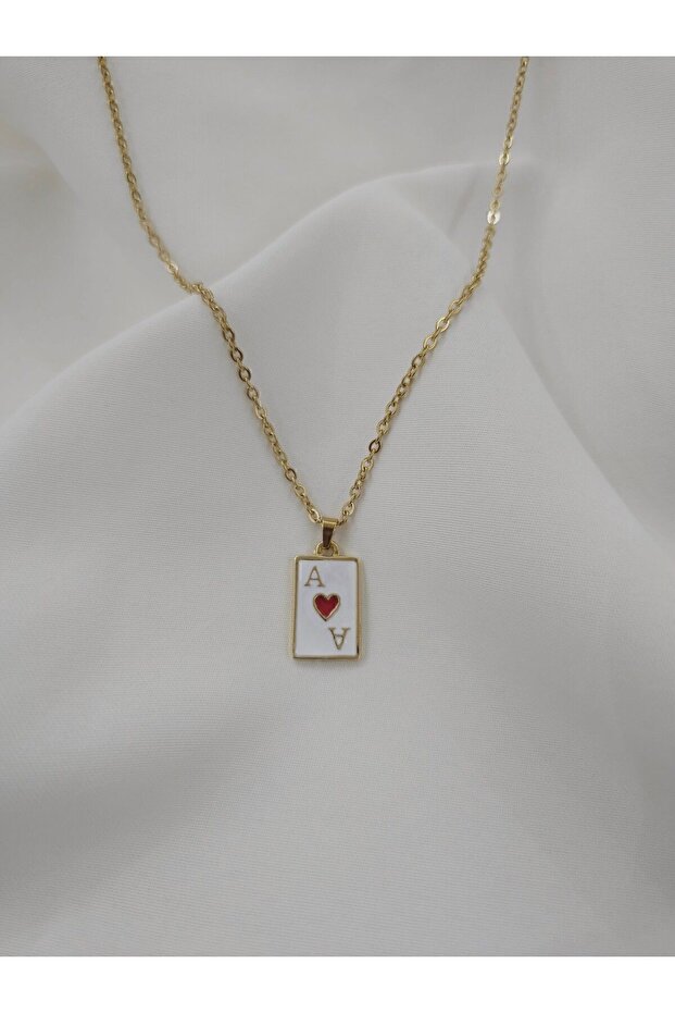Stainless Steel Women's Necklace with Gold Chain - Enameled Mug Ace Design