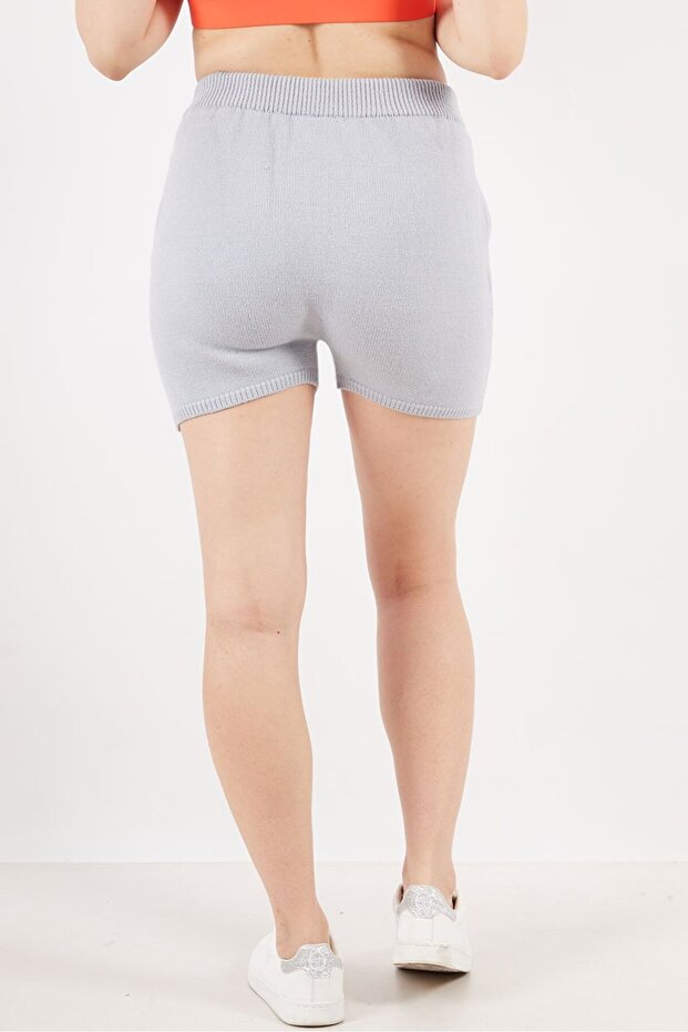 Women Plain Drawstring Basic Shorts, Grey - 3