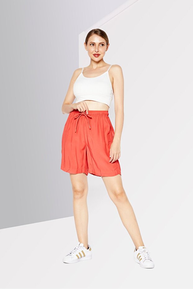 شورت نسائي سادة، أحمر - 2