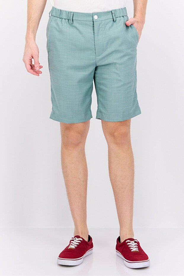 Men Drawstring Solid Basic Shorts, Dark Sage - 1