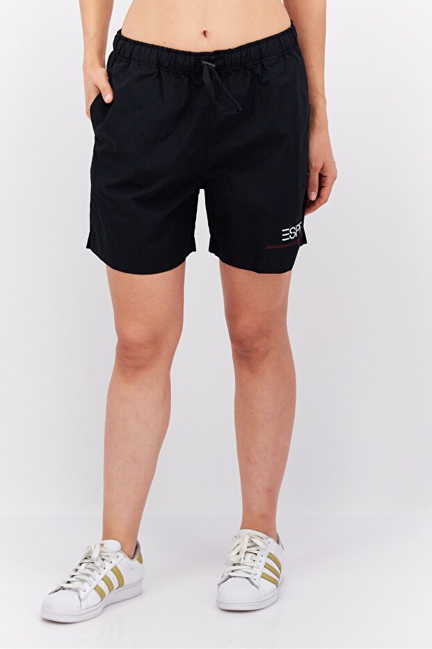 Women Brand Logo Basic Shorts, Black