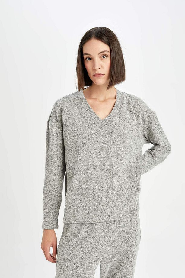 DFM - Fall in Love Regular Fit Uzun Kollu V Yaka Pijama Takımı - 4