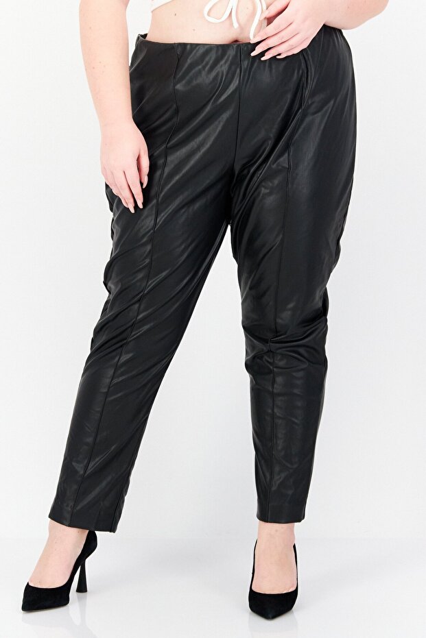 Women Plus Size Faux Leather Pants, Black