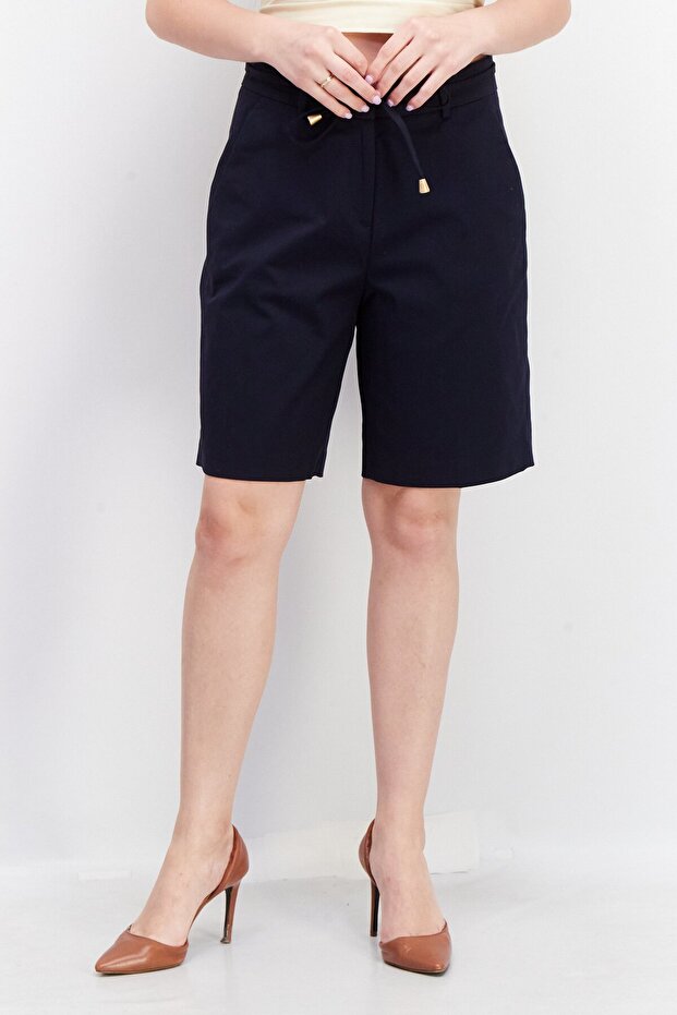 Women Plain Basic Shorts, Navy - 1