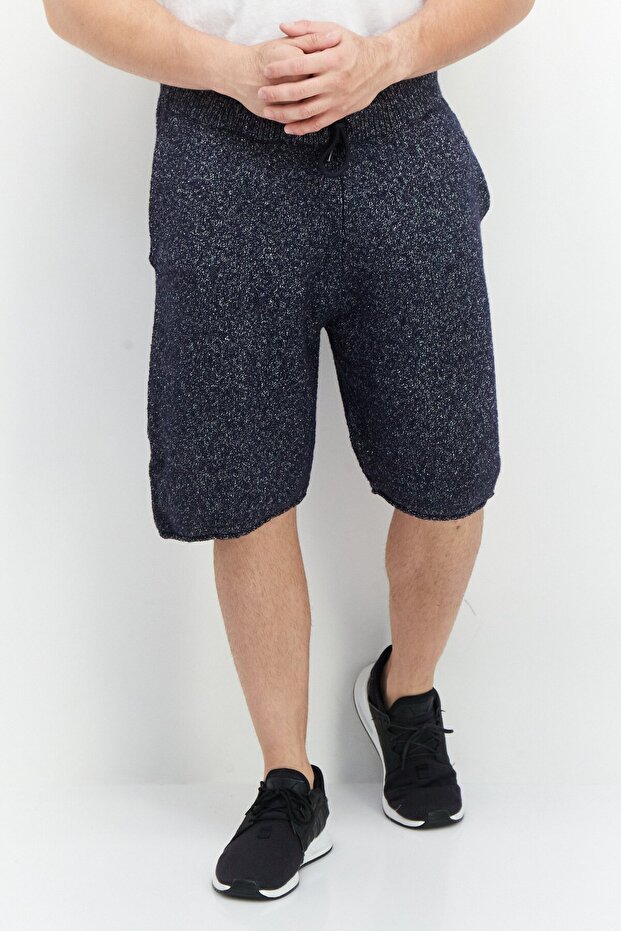 Men Drawstring Textured Basic Shorts, Navy - 1