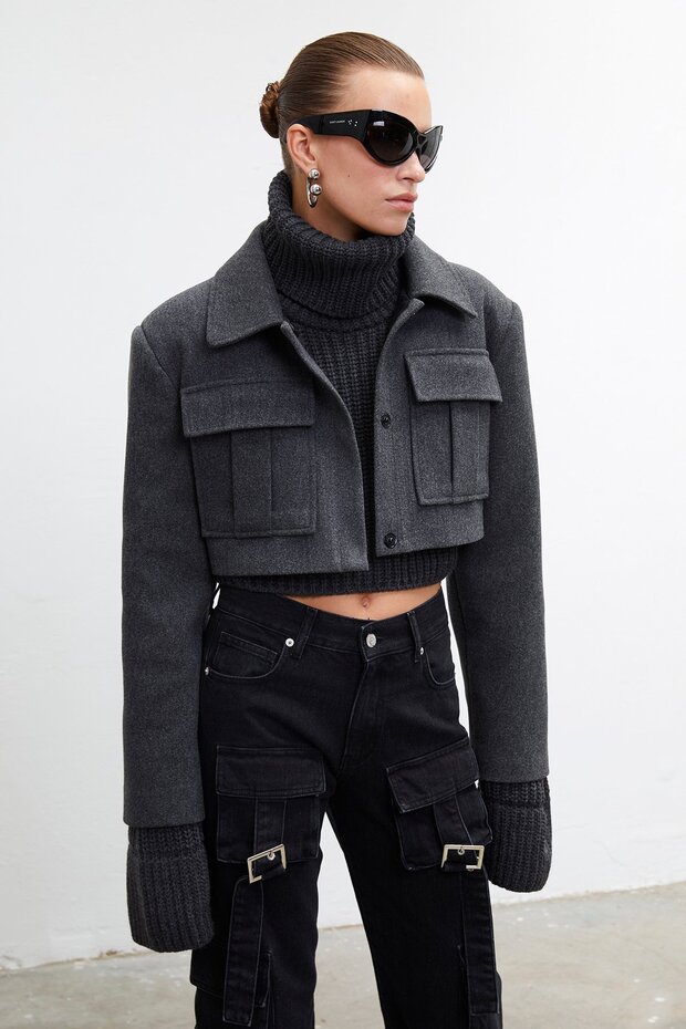 Padded cashmere crop jacket