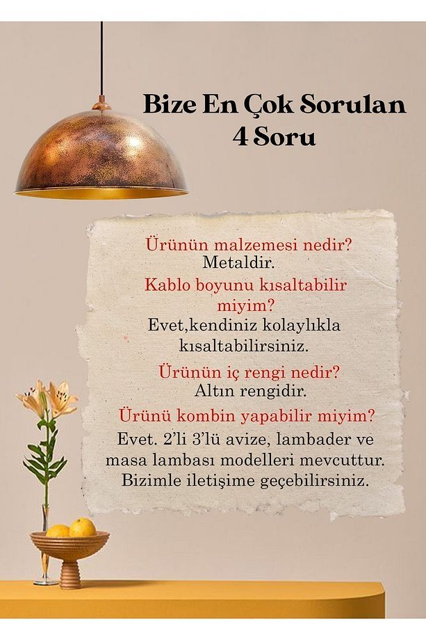Yimpi Bakır Sarkıt Avize Sarkıt Lamba Salon Mutfak Avizeleri Pastane Cafe Berber Modelleri - 3