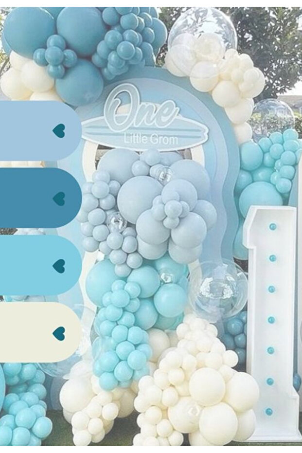 Storm Blue Retro White Glass Blue Balloon Chain Set of 100