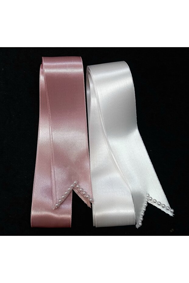 Powder White Plain Pearl Jewelry Ribbon Henna Night Material with Pearls Width 6 cm Length 2 Meters