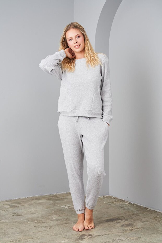 24576 Gri Uzun Kollu Yumoş Pijama Takımı - 2