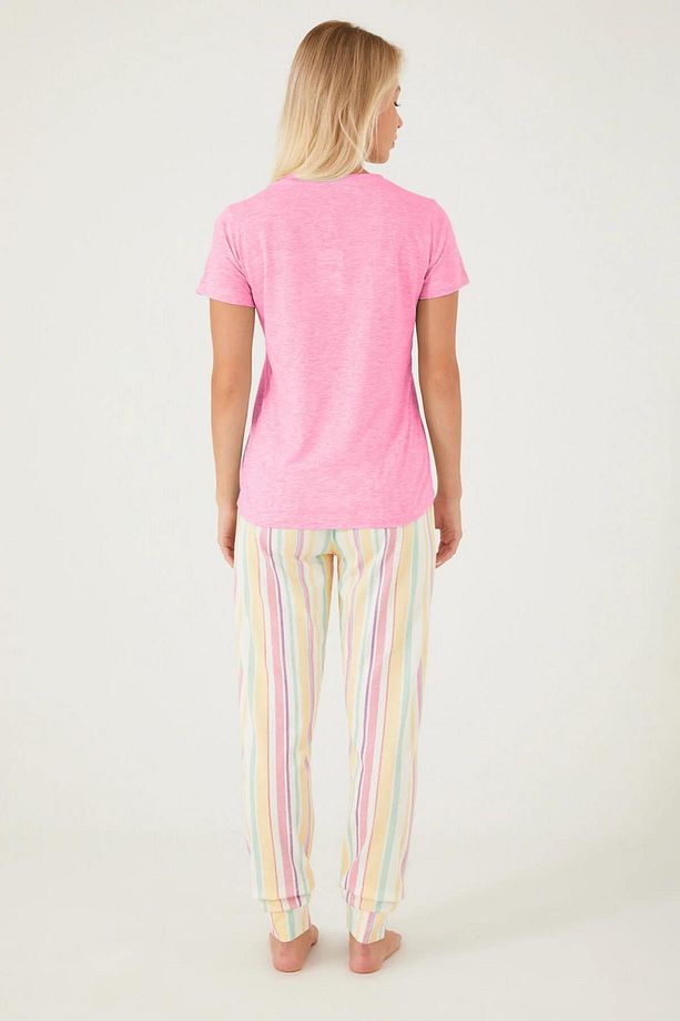 Good Vibes Only Pembe Kadın Kısa Kol Pijama Takım - 5